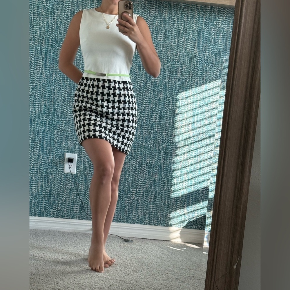 RARE Vintage Louis Feraud Black and White Mini Dress with Green Belt